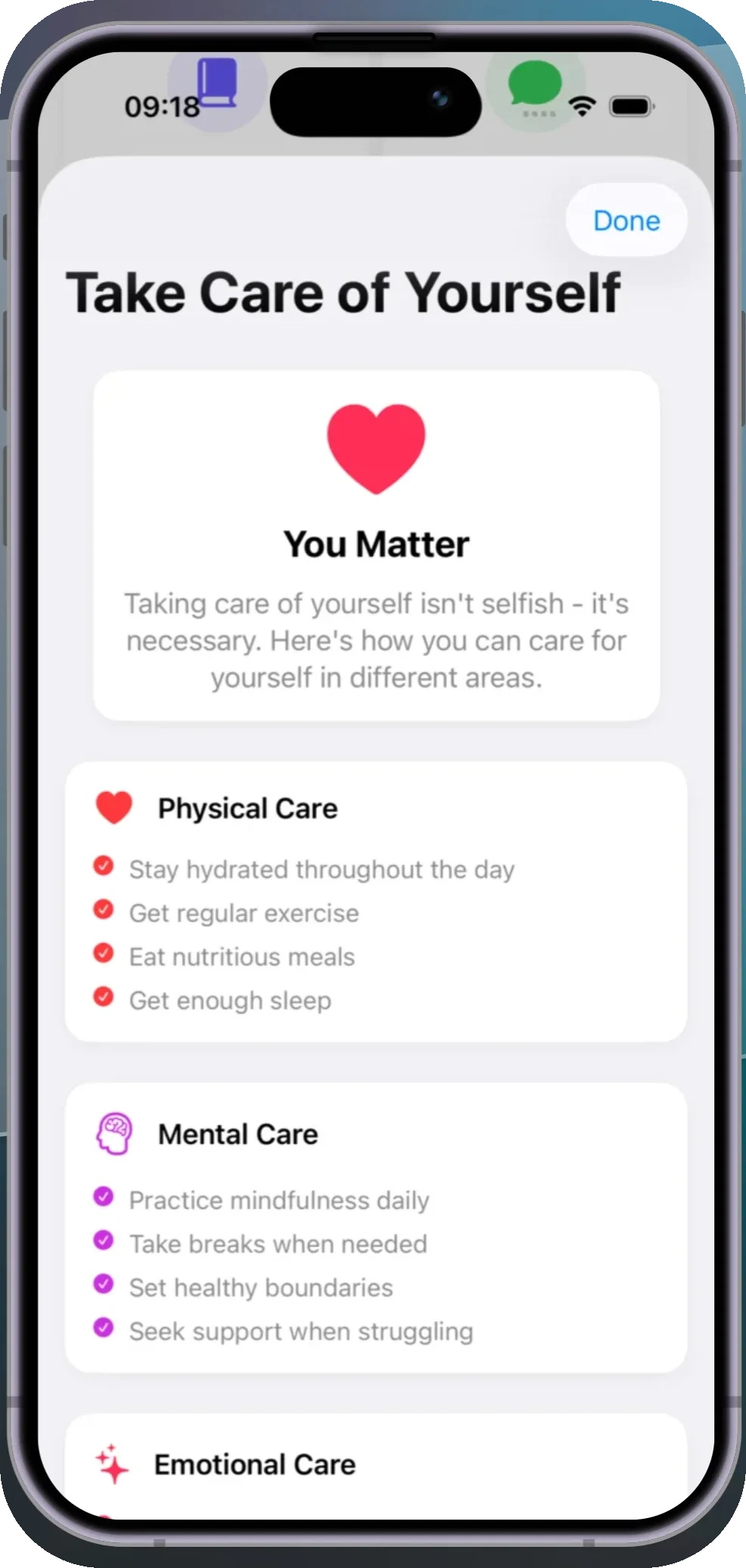 MentalSOS wellbeing plan